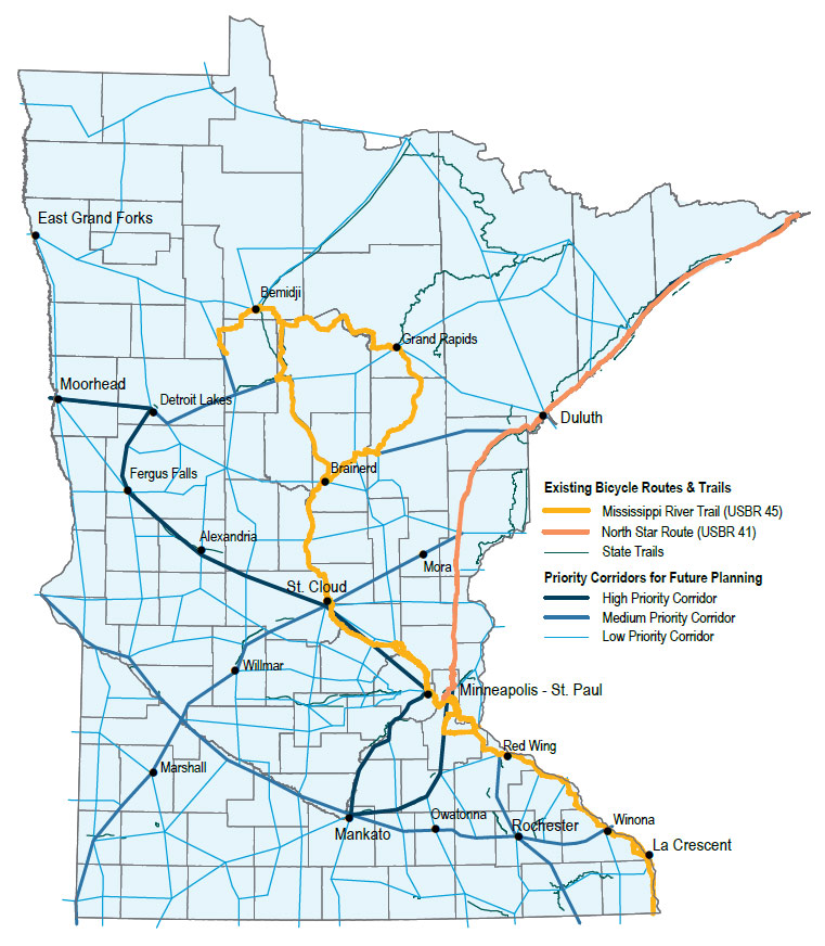 Minnesota's designated state trails & priority future bicycle corridors