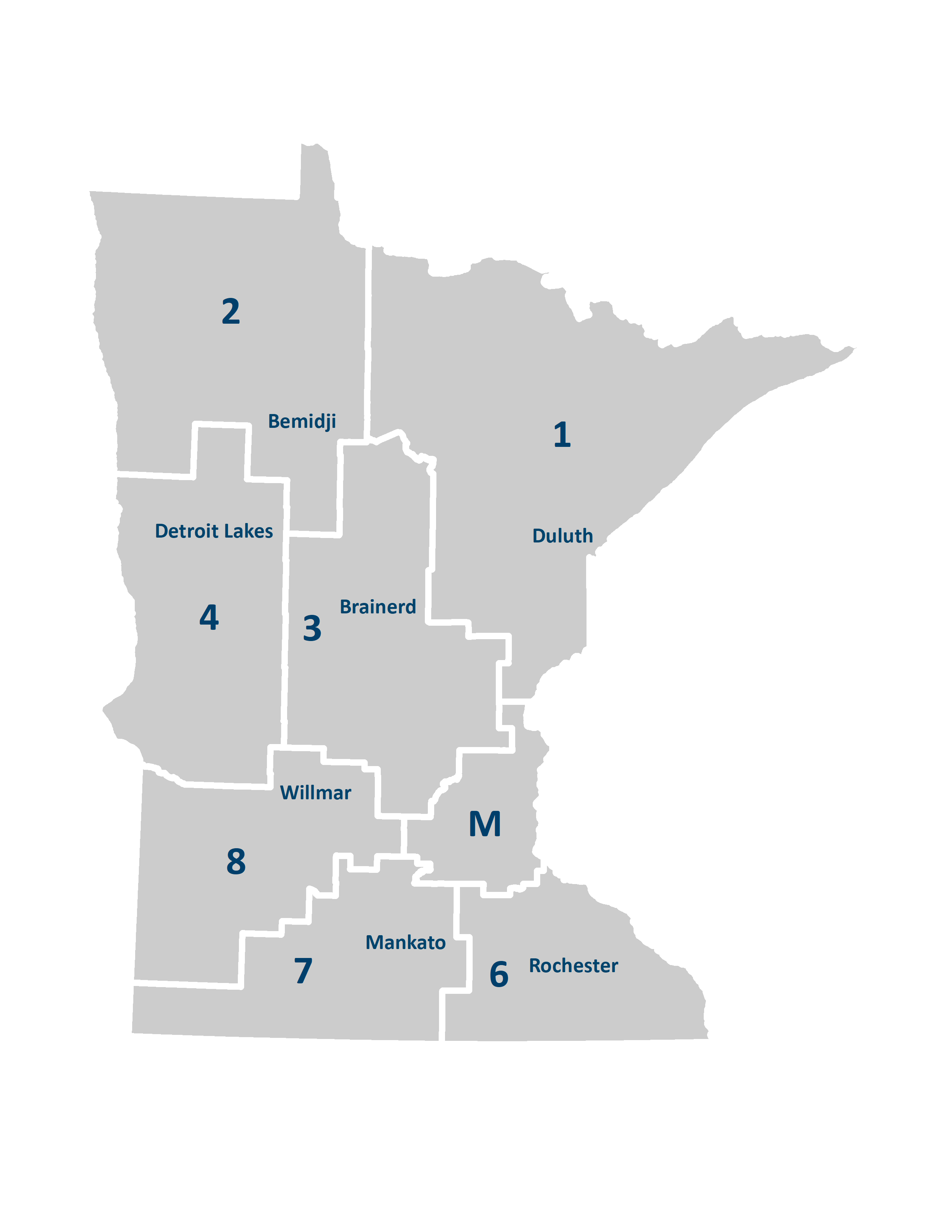 Breakdown and boundaries of MnDOT districts