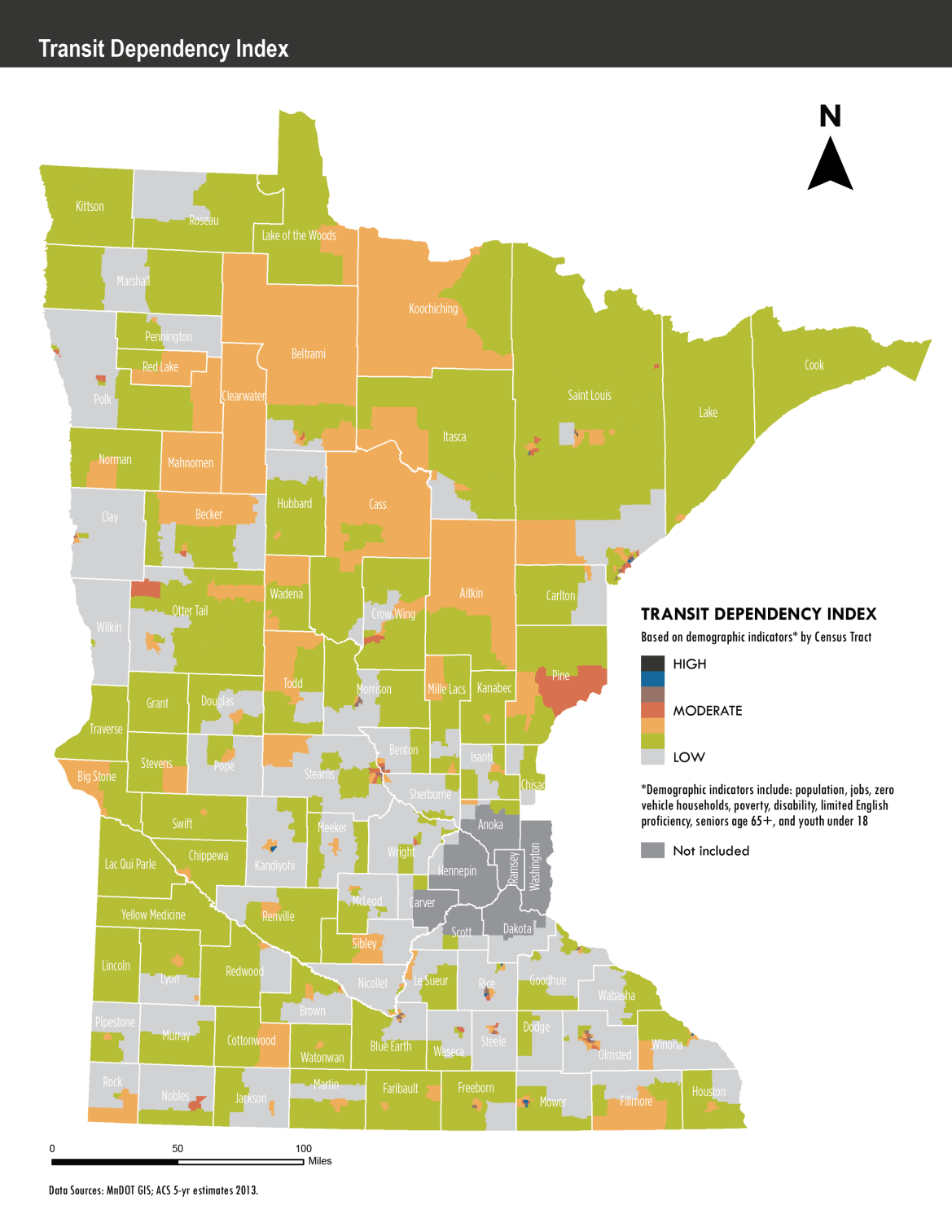 Map of Statewide Transit Dependency in Greater Minnesota