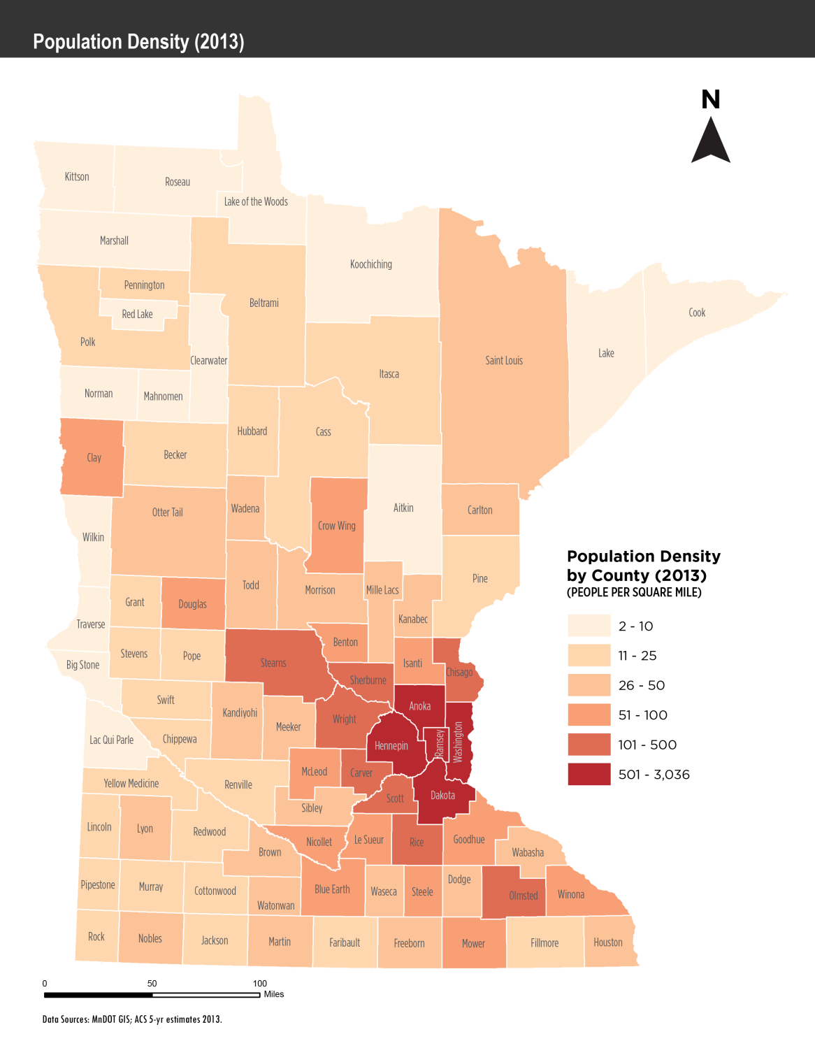 Map of population density in Minnesota