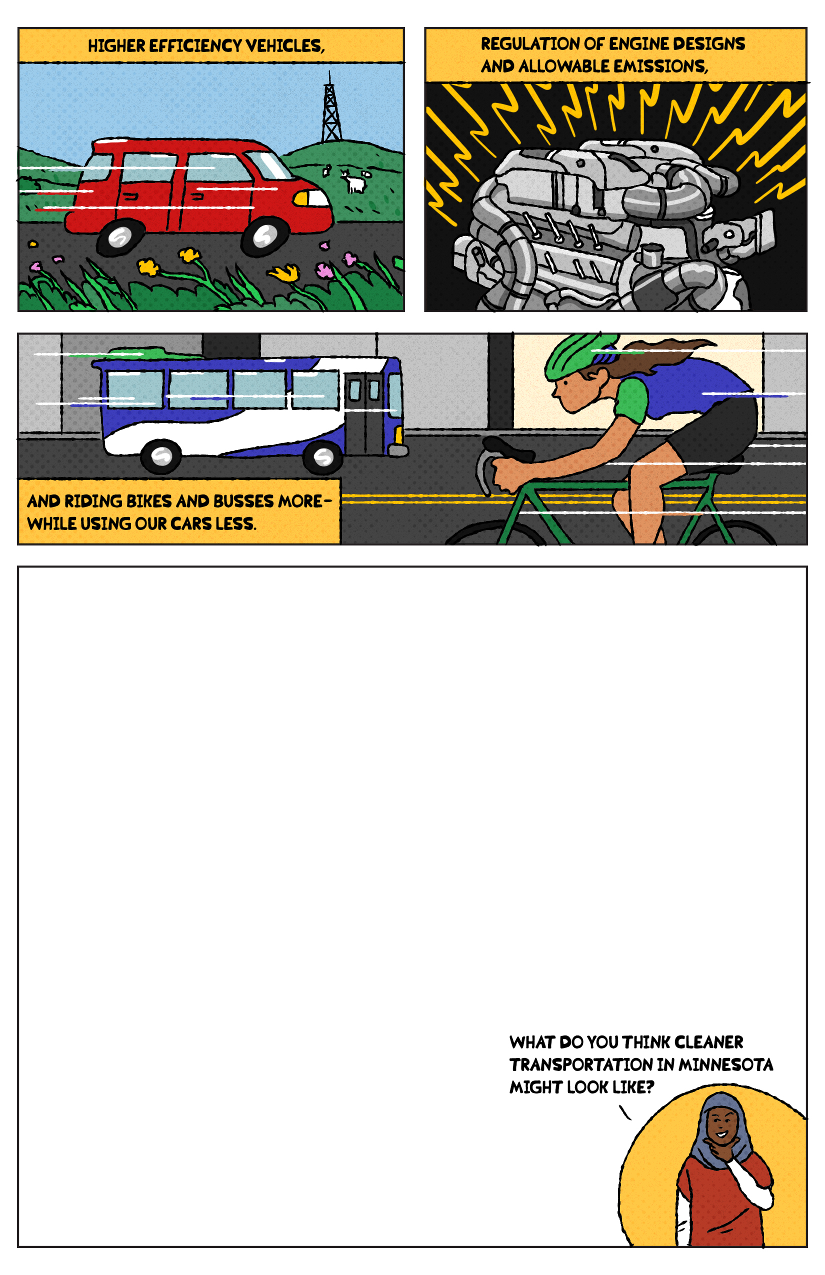 Back side of Comic used for the Statewide Multimodal Transportation Plan to talk about air quality as it relates to transportation.