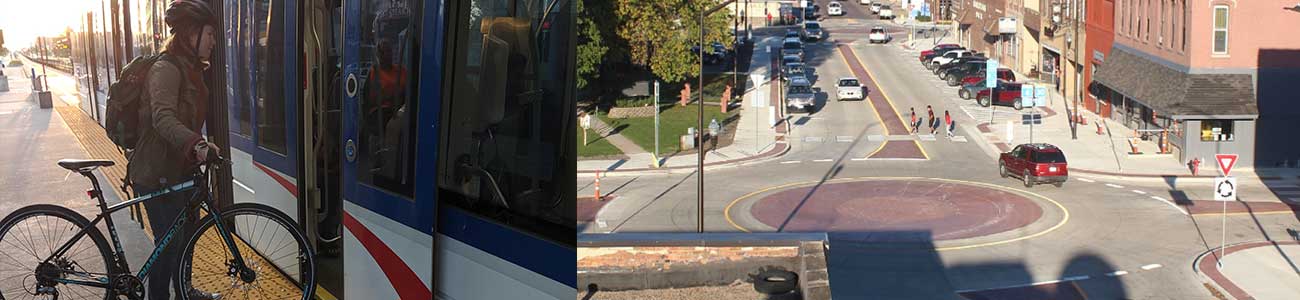 images of person on bike and roundabout