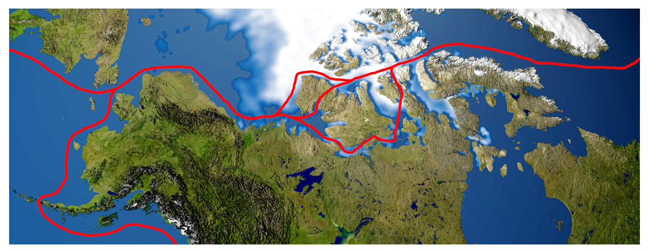 This image is a map that shows popular Northwest Passage routes.