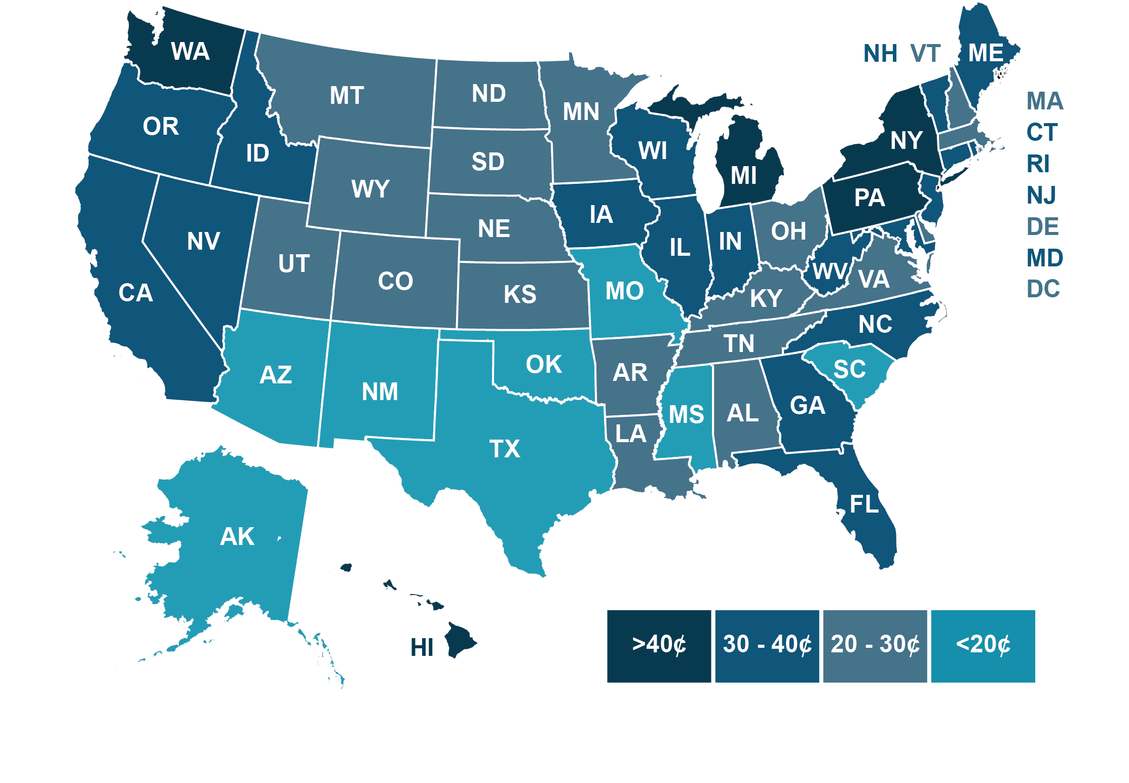 Map showing tax rates by state